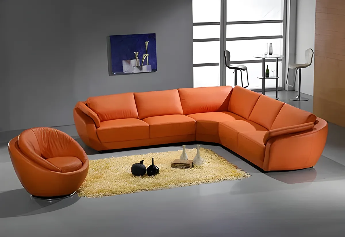 Oranžová sedacia kožená súprava